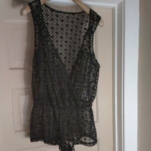 Black Lace Sleeveless Romper Coverup